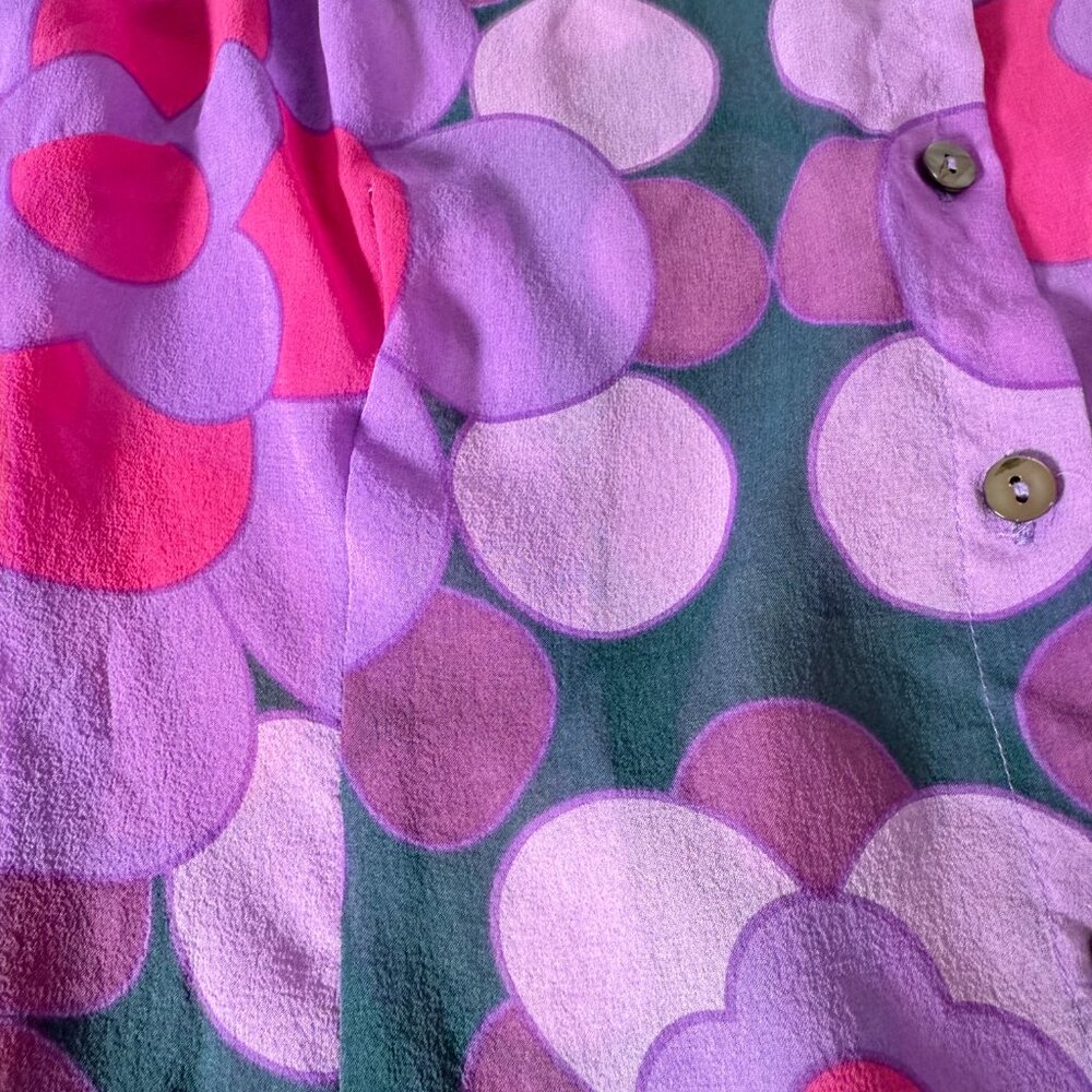 Women's Sheer Geometric Floral Purple Button Down Shop Maximalist Y2K 90s XS - Picture 9 of 10